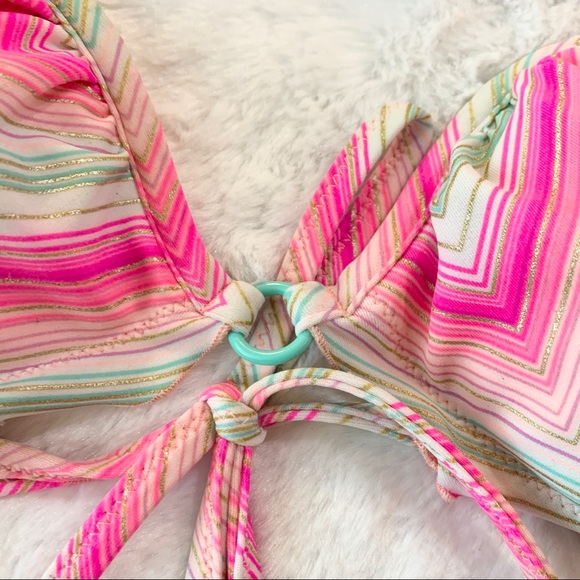 Victorias Secret Gray & Pink Stripe Halter Bikini Top Size 34C - Picture 4 of 9